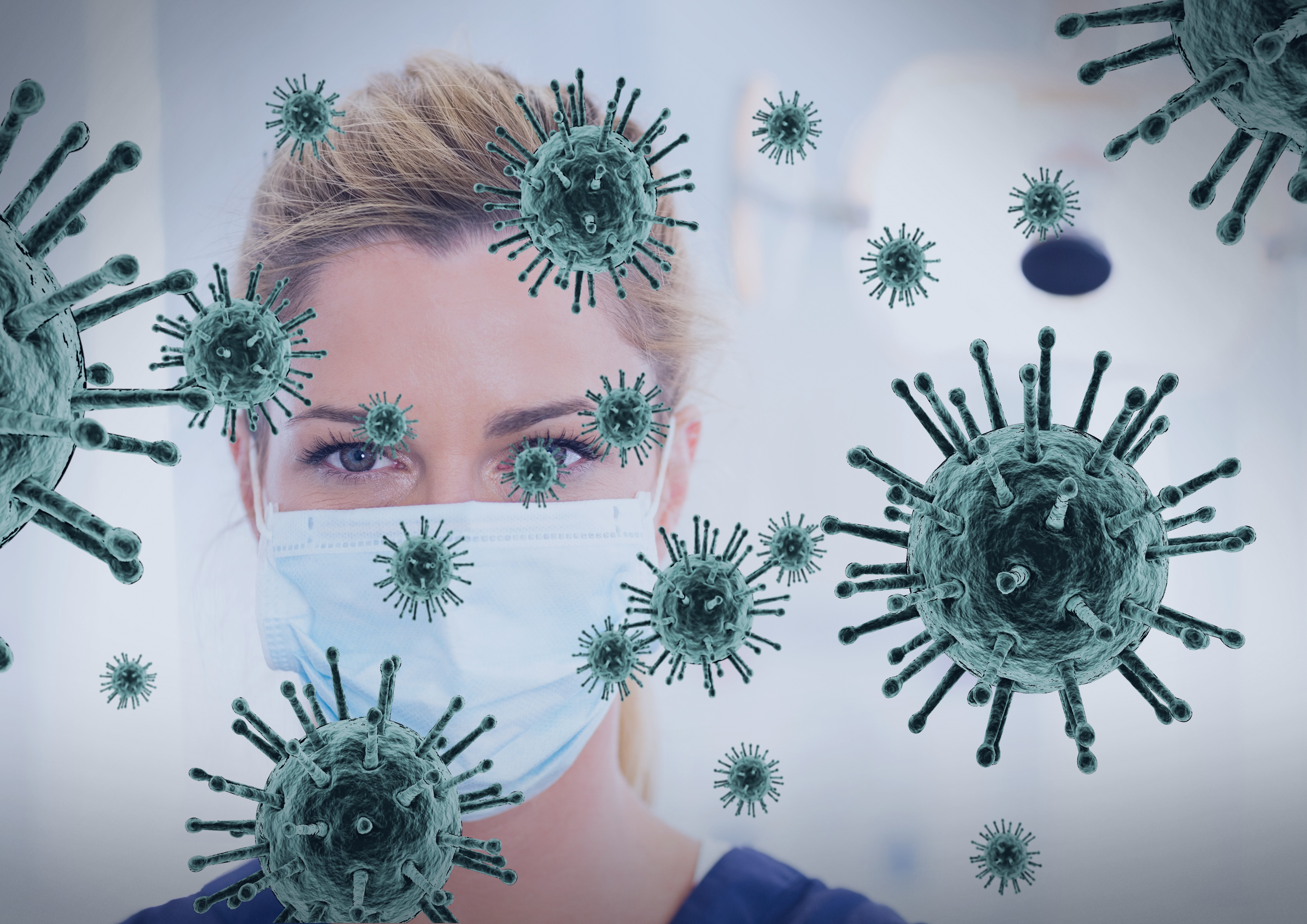 Woman wearing facemask to protect from germs