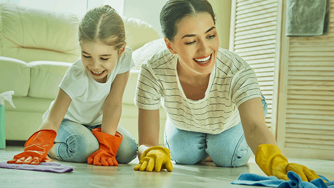 Mom and Daughter Clean the Floor