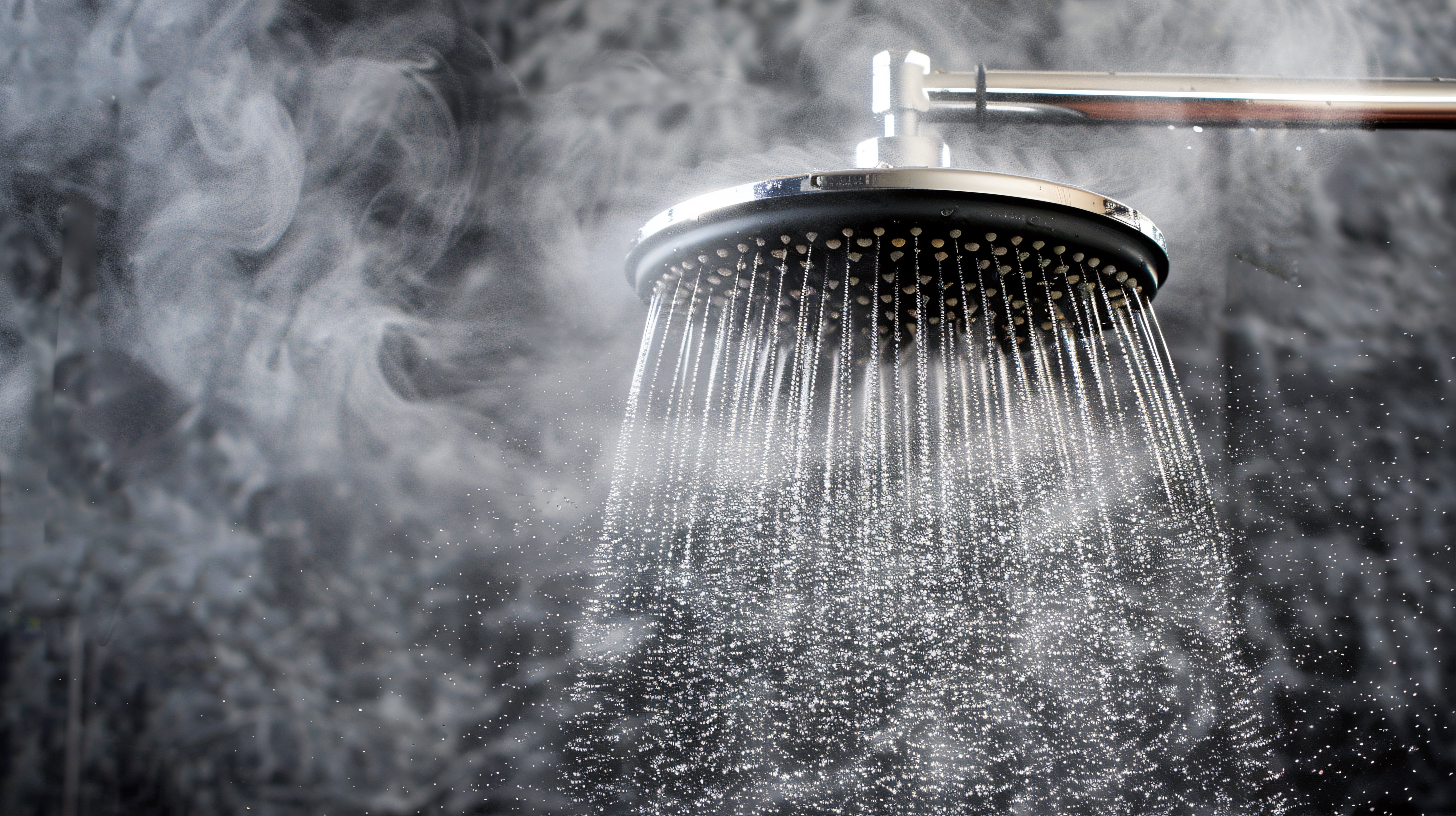 Hot shower running with steam